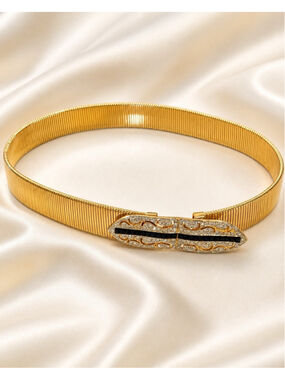 Vintage KJL Kenneth Lane Gold Tone Stretch Belt Rhinestone Black Art Deco Clasp